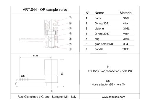 Art.044 - 90° ORing sample valve