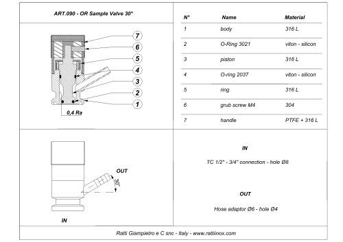 Art.090 - 30° ORing sample valve