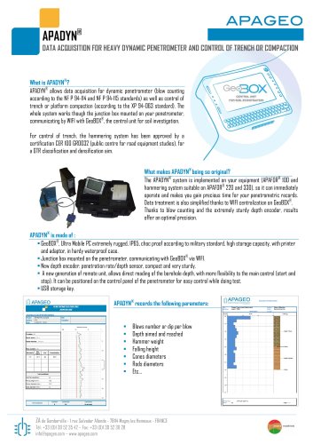 APADYN® DATA ACQUISITION FOR HEAVY DYNAMIC PENETROMETER AND CONTROL OF TRENCH OR COMPACTION