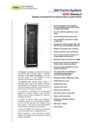 Elemec3 - digitally controlled PA and General Alarm system PA/GA