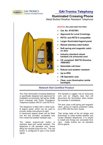 Illuminated Crossing Telephone: NETWORK RAIL APPROVED