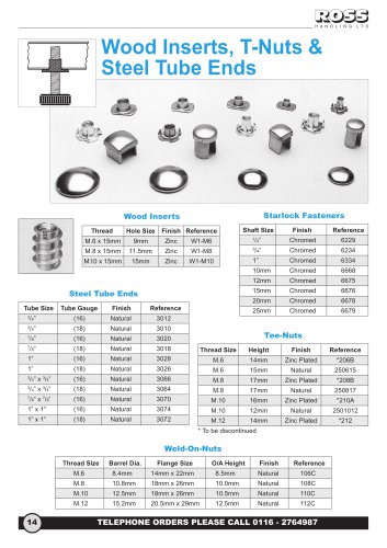 Metal Inserts, Wood Inserts, Starlock Push On Fasteners & Washers, Screw in Sleeves, Tee Nuts, Steel Tube Ends & Stainless Steel Weld-on-Nuts & Plates