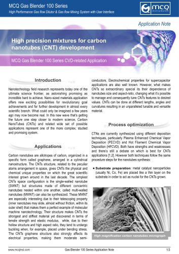 High precision mixtures for carbon nanotubes (CNT) development