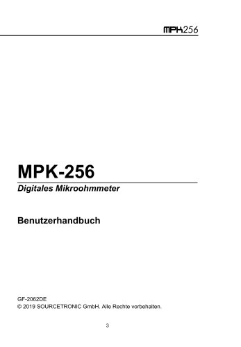 Bedienungsanleitung MPK-256 Mikroohmmeter