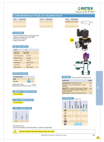 25 NB Dresser Nut Pulse Jet Solenoid Valve