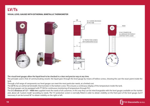 LV/Ts VISUAL LEVEL GAUGES WITH EXTHERNAL BIMETALLIC THERMOMETER