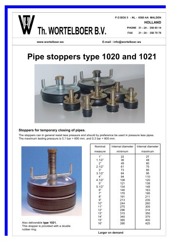 PIPE STOPPERS TILL 0,3 BAR