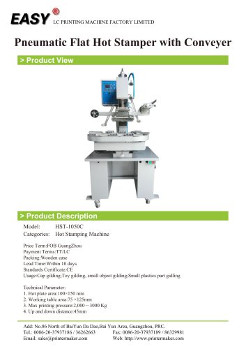 Pneumatic Flat Hot Stamper with Conveyer