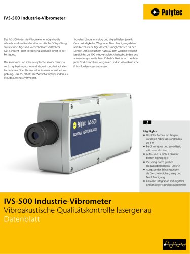 Datenblatt IVS-500 Industrie-Vibrometer | Akustische Güteprüfung durch Schwingungsmessung