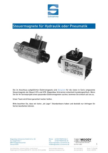 Steuermagnete für Hydraulik oder Pneumatik