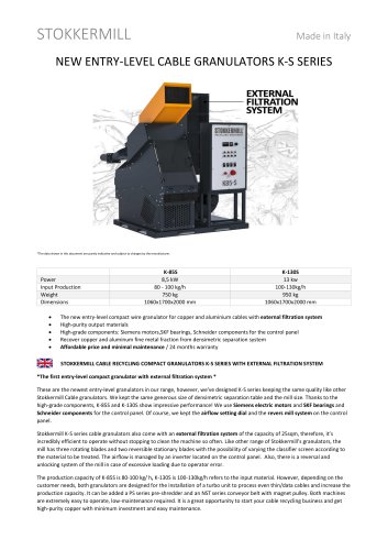 NEW ENTRY-LEVEL CABLE GRANULATORS K-S SERIES