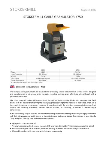 STOKKERMILL CABLE GRANULATOR K750