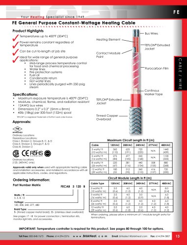 FE General Purpose Constant-Wattage Heating Cable