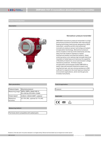 Absolute pressure transmitter DMP305X-TST-S