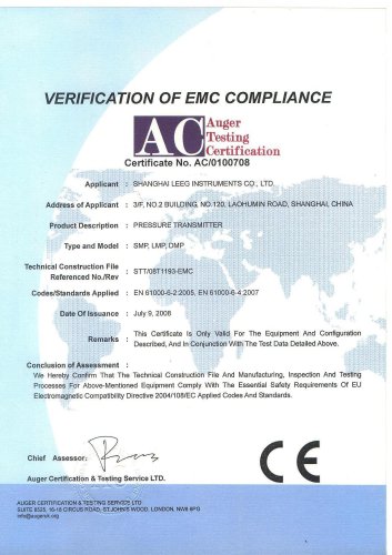 CE Certificate of pressure transmitter