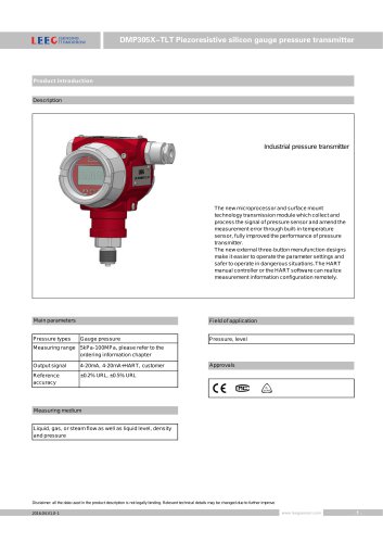 DMP305X-TLT gauge pressure transmitter