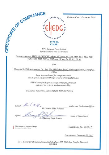 EHEDG certificate - Shanghai LEEG Instruments