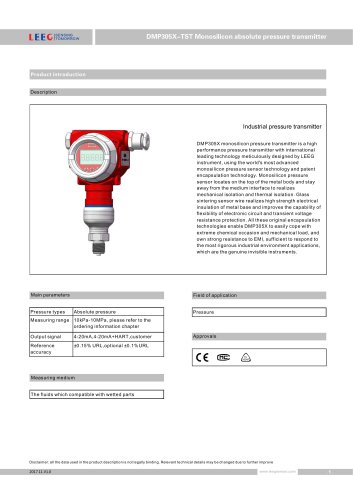 High overload absolute pressure transmitter DMP305X-TST-H