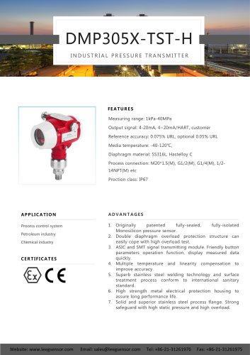 LEEG Instruments Smart Pressure Transmitter DMP305X-TST