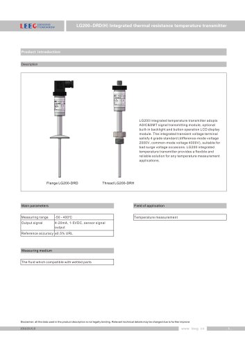 LEEG LG200-DRD integrated temperature transmitter datasheet