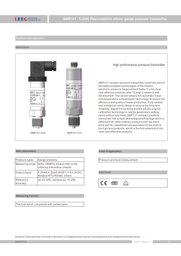 LEEG SMP131-TLD pressure transmitter for process monitoring