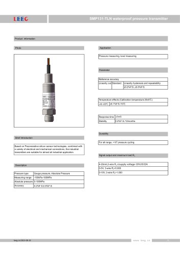 LEEG SMP131-TLN waterproof pressure transmitter catalogue