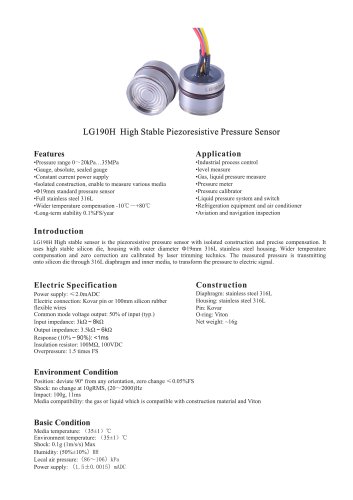 LG190H High Stable Piezoresistive Pressure Sensor