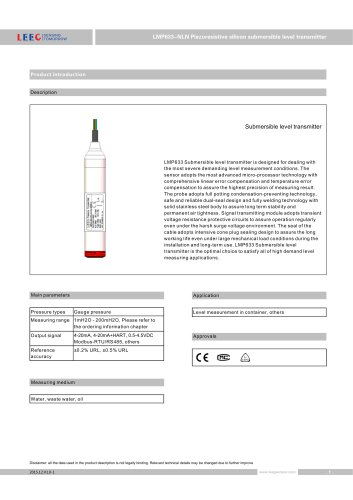 LMP633-NLN hydrostatic submersible level transmitter