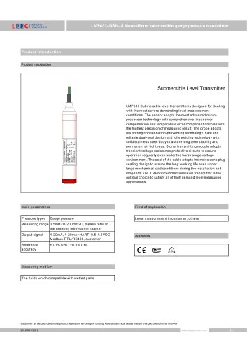 LMP633-NSN-S high stability submersible level transmitter