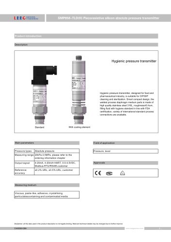 SMP858-TLD(H) hygienic absolute pressure sensor