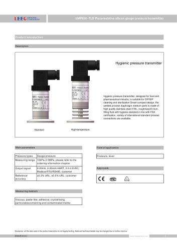 SMP858-TLD hygienic gauge pressure sensor