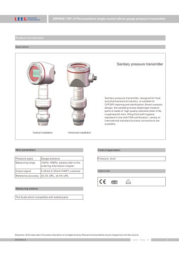 SMP858-TSF-H Stainless steel diaphragm pressure sensor for hygiene area