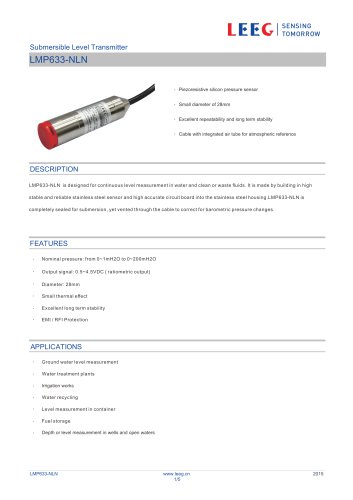 Submersible level sensor LMP633-NLN