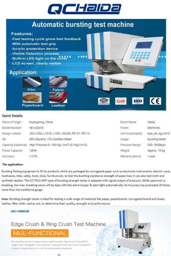 Automatic Paper Bursting Strength Testing Equipment