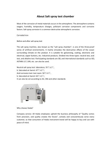 Salt spray test chamber