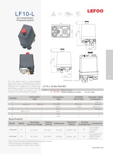 LF10L Air Compressor Pressure Switch