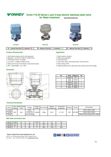 Tonhe T15-25 Series L port 3-way electric stainless steel valve for Water treatment