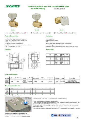 Tonhe T32 Series 2 way 1-1/4'' motorized ball valve for water heating