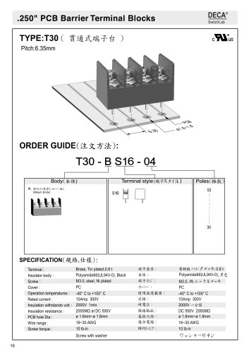 .250" PCB Barrier Terminal Blocks - T30