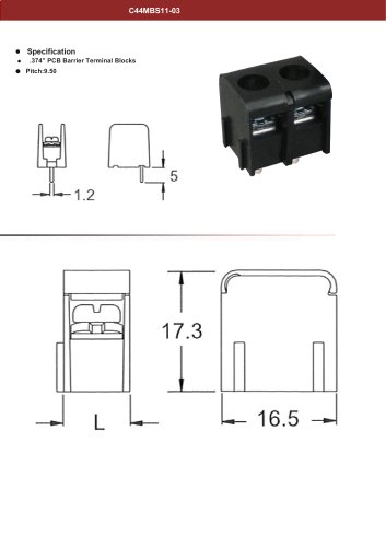 .374" Barrier type terminal blocks - C44MBS11-03