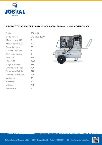 PRODUCT DATASHEET 5081020 - CLASSIC Series - model MC-MLC-25/A*