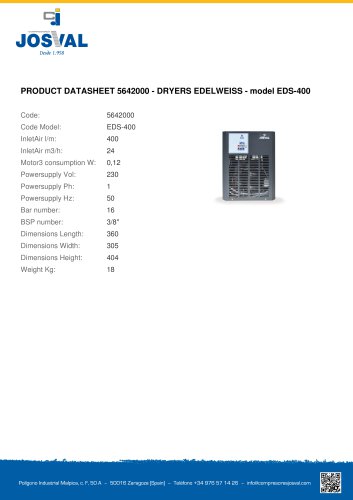 PRODUCT DATASHEET 5642000 - DRYERS EDELWEISS - model EDS-400