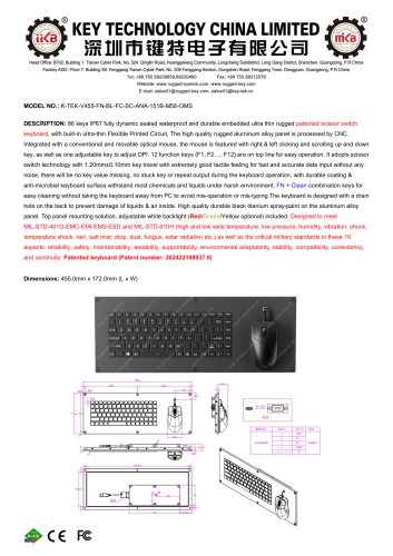 panel mount keyboard K-TEK-V455-FN-BL-FC-SC-ANA-151B-M58-OMS
