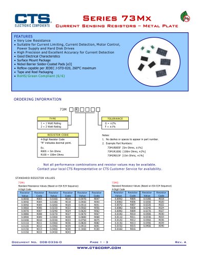 Series 73Mx Current Sensing Resistors ? Metal Plate