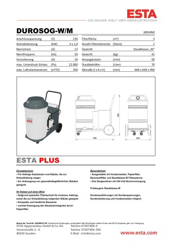 Datenblatt DUROSOG-W STAUBKLASSE M