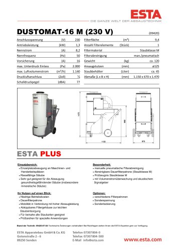 Datenblatt DUSTOMAT 16M / 230 V