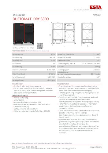 Datenblatt DUSTOMAT DRY 3300