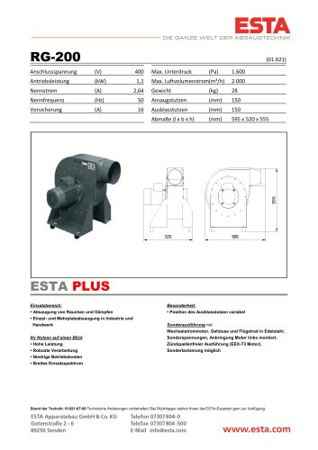 Datenblatt Luftgebläse RG-200