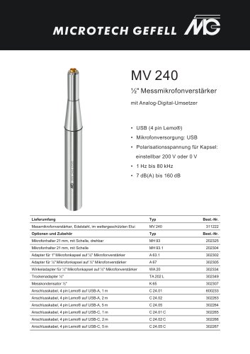 MV 240 USB Datenblatt