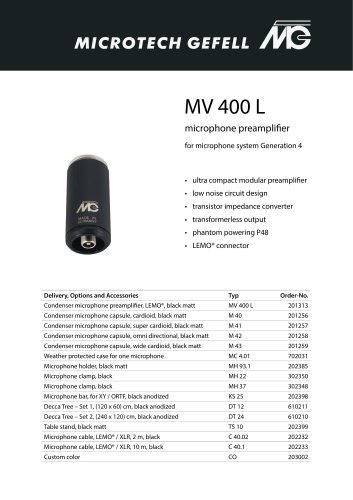 MV 400 L microphone preamplifier for microphone system Generation 4